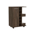 DEPOT E-SHOP Magda 32-inch Tall Bar Cart with Cabinet, 2 Interior Shelves, 2 Open Shelves, and 6 Wine Cubbies, Dark Walnut