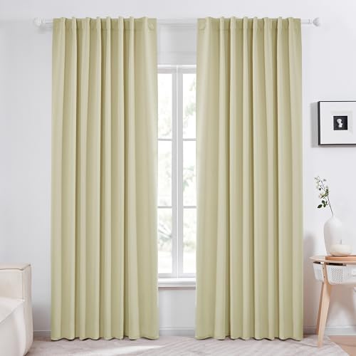 Deconovo Blackout Curtains – Room Darkening, Noise-Reducing, Thermal Insulated – Energy-Efficient Window Treatment For Bedroom, Living Room & Home Office – 2 Panels, Beige, 70W X 108L Inch