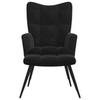 vidaXL Black Velvet Relaxing Chair with a Stool – Modern Designed, Comfortable Seating with Steel Frame