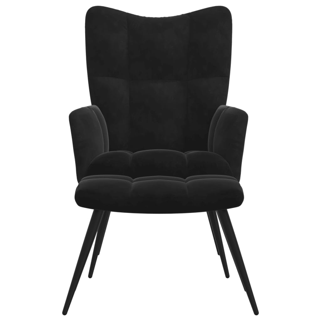 vidaXL Black Velvet Relaxing Chair with a Stool – Modern Designed, Comfortable Seating with Steel Frame