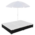 vidaXL Double Patio Lounge Bed - Weather-Resistant and Waterproof Poly Rattan Outdoor Sun Lounger with Umbrella and Adjustable Positions for Comfort - Black