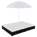 vidaXL Double Patio Lounge Bed - Weather-Resistant and Waterproof Poly Rattan Outdoor Sun Lounger with Umbrella and Adjustable Positions for Comfort - Black