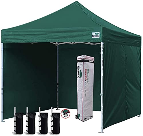 Eurmax USA 10x10 Ez Pop-up Canopy Tent Commercial Instant Canopies with 4 Removable Zipper End Side Walls and Roller Bag, Bonu
