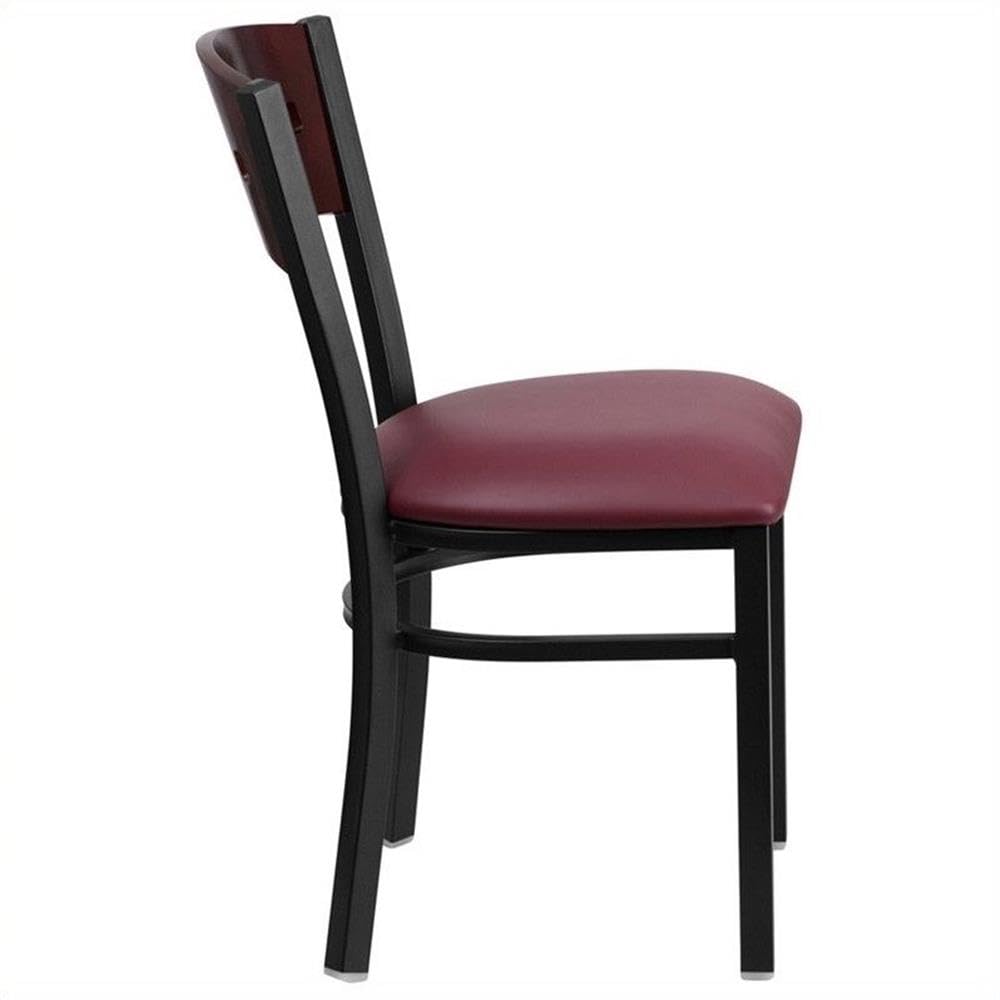 Flash Furniture Hercules Series Black 4 Square Back Metal Restaurant Chair - Mahogany Wood Back, Burgundy Vinyl Seat