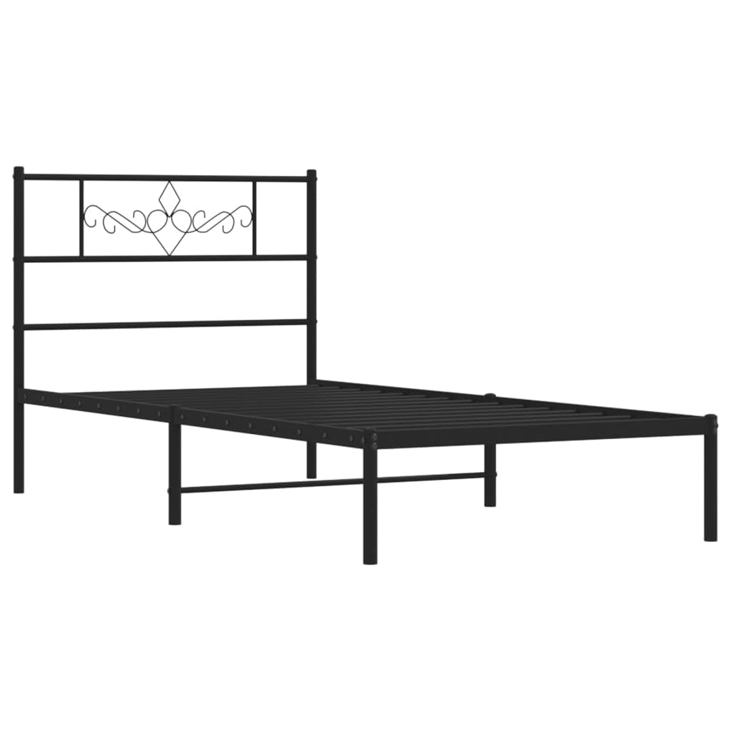 vidaXL 12 Inch Modern Black Twin XL Bed Frame with Headboard, Sturdy Metal Platform Bed Frame & Slats, Extra Under Bed Storage, No Box Spring Needed, Without Mattress