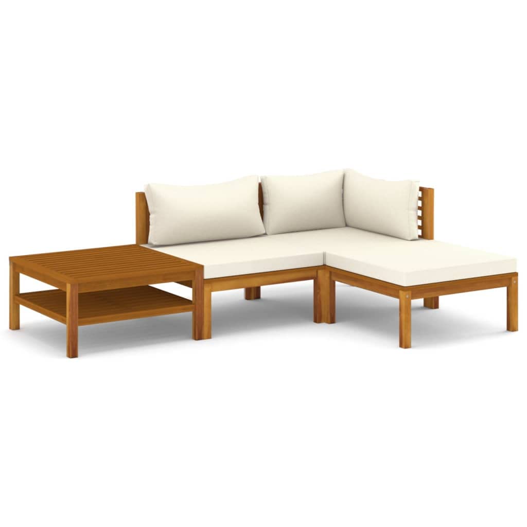 vidaXL Patio Lounge Set 4 Piece, Patio Furniture Set for Outdoor Garden, Sectional Sofa with Cushions, Corner Sofa, Retro Style, Solid Wood Acacia