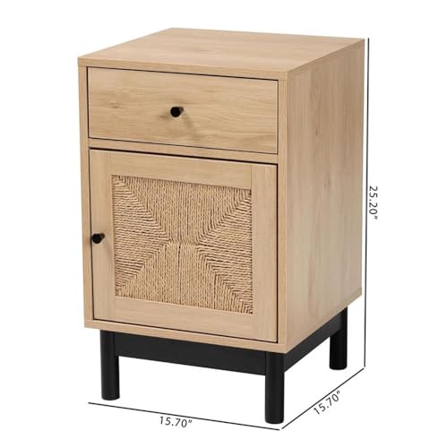 Baxton Studio Cherelle Mid-Century Modern Light Brown and Black 1-Drawer End Table