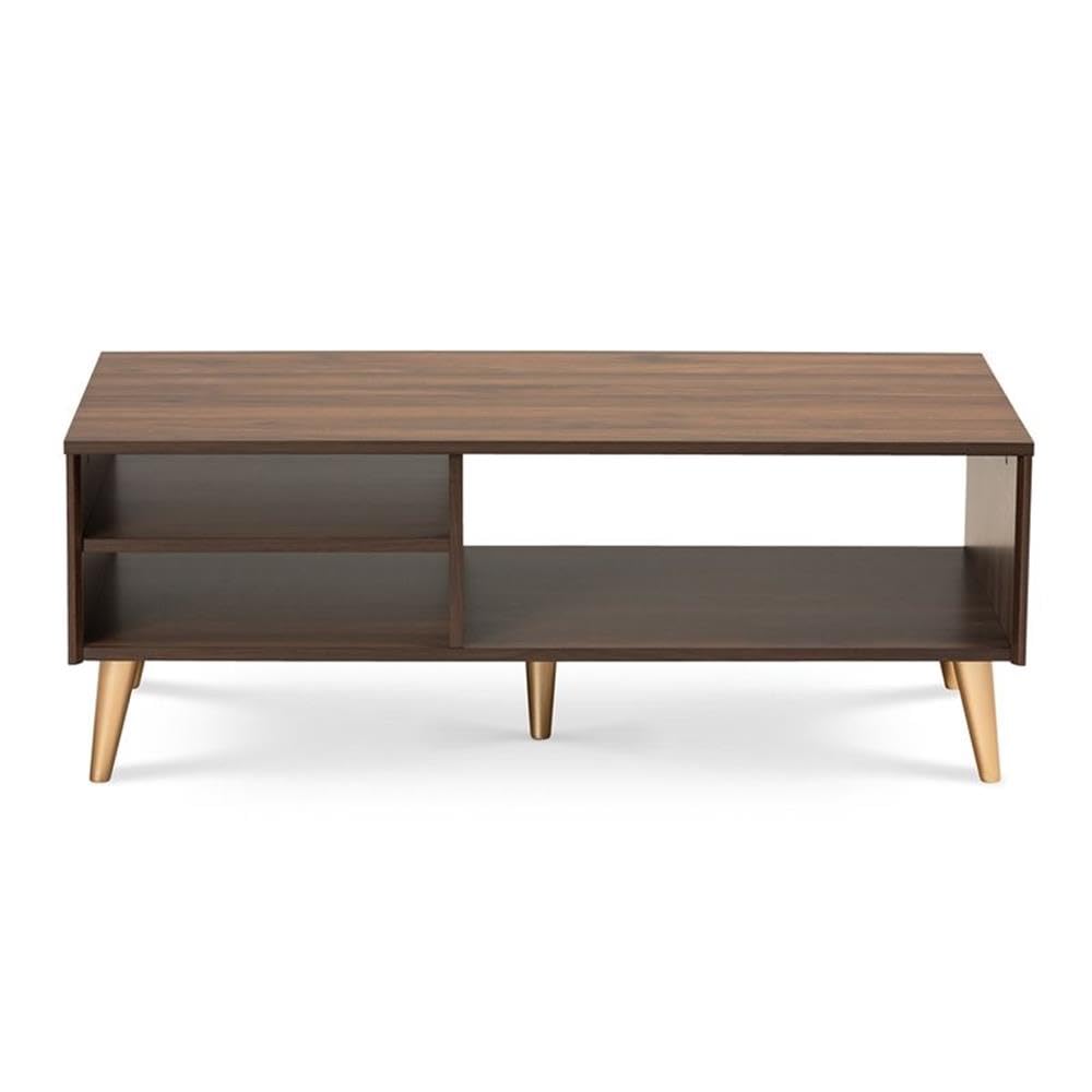 Baxton Studio Landen Mid-Century Modern Walnut Brown and Gold Finished Wood Coffee Table