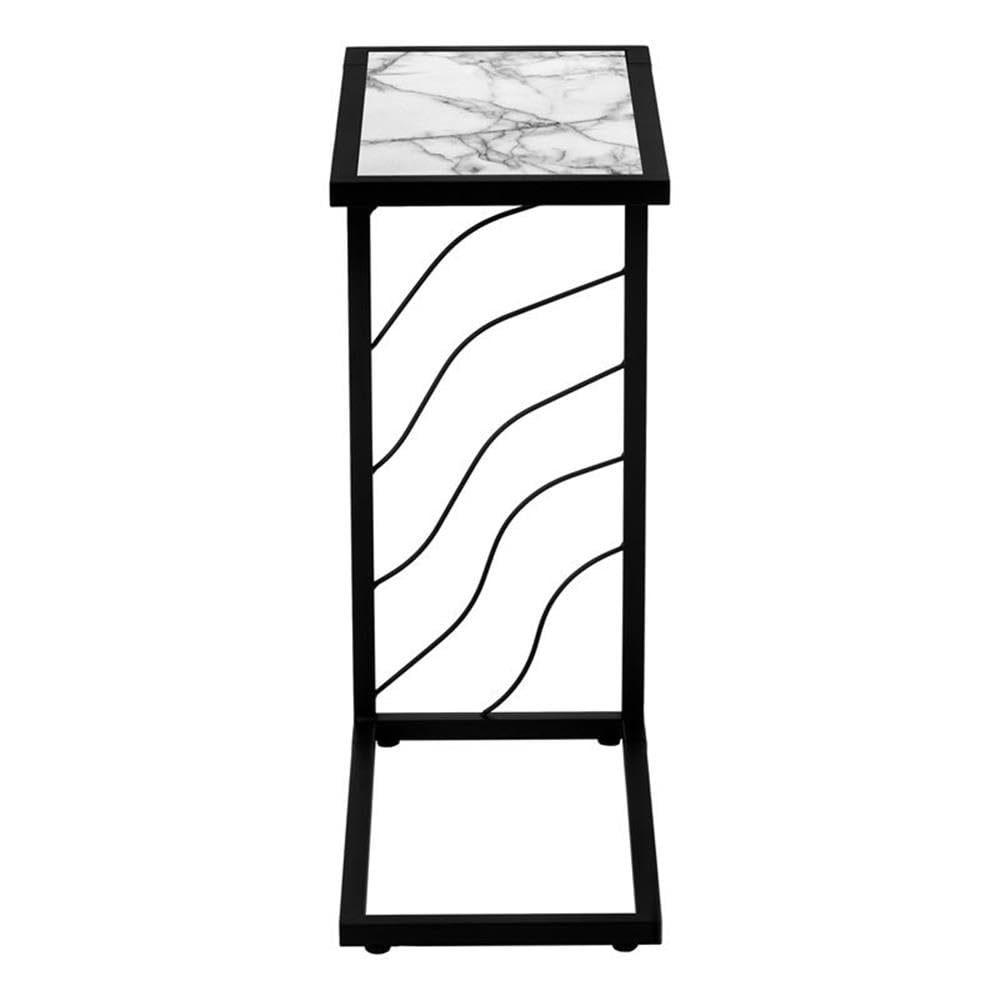 Monarch Specialties 3300 Accent Table, C-Shaped, End, Side, Snack, Living Room, Bedroom, Laminate, Contemporary, Modern Table-25 H/White Marble-Look/Black Metal, 10.25&quot; L X 18.25&quot; W X 25.25&quot; H