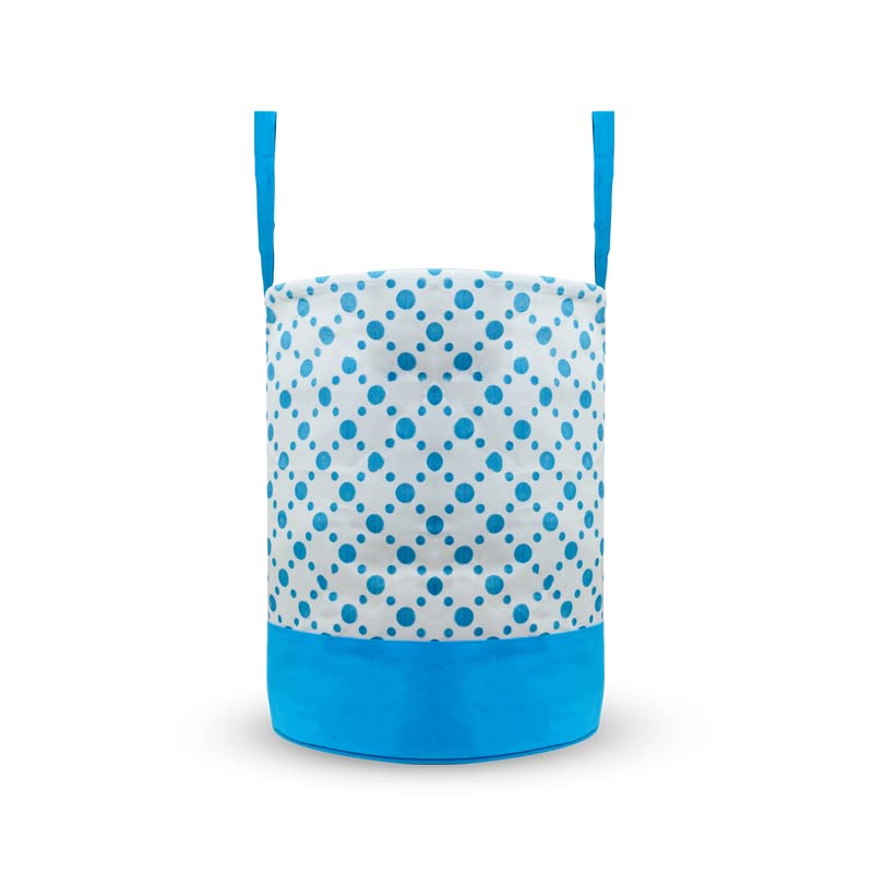 Craft Bazar Blue Polka Dot 45 Liter Laundry Basket for Clothes & Toys With Lid & Side Handles Durable Foldable and Collapsible L