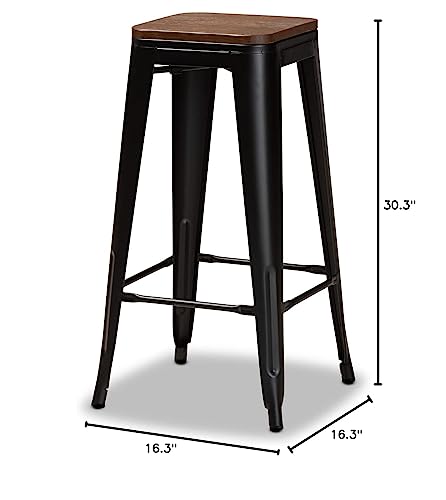 Baxton Studio Horton Modern and Contemporary Black Metal and Walnut Brown Finished Wood 4-Piece Bar Stool Set