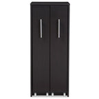 Baxton Studio Lindo Wood Bookcase with Two Pulled Out Doors Shelving Cabinet, Dark Brown