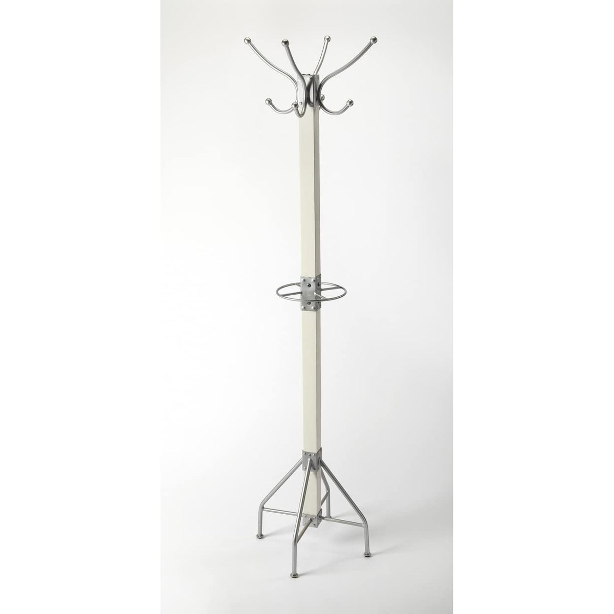 HomeRoots White, Silver Iron, Mango Wood Solids Logan Square White & Silver Coat Rack Tree