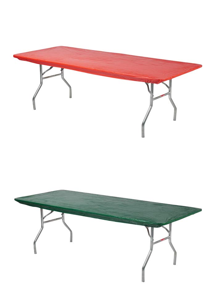 Kwik-Covers Rectangular Fitted Plastic Table Covers, 6' X 30' (6 Feet), Red, Green