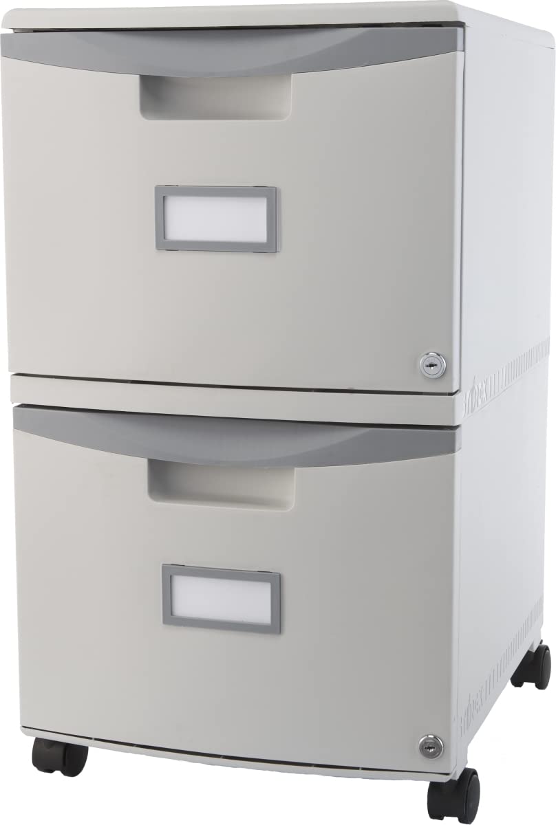 Storex Plastic Two-Drawer File Cabinet - Locking Document Organizer with Casters for Home and Office, Gray, 1-Pack (61310B01C)