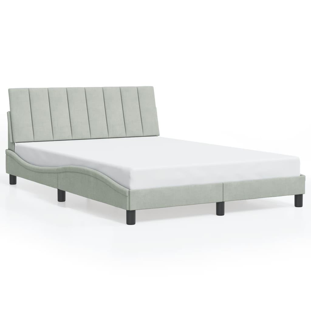 vidaXL Full Bed Frame with Headboard - Stylish Light Gray Velvet Upholstered, Modern Waved Design, Foam Padded Support, 81.9""x55.9""x29.3"", 3207877