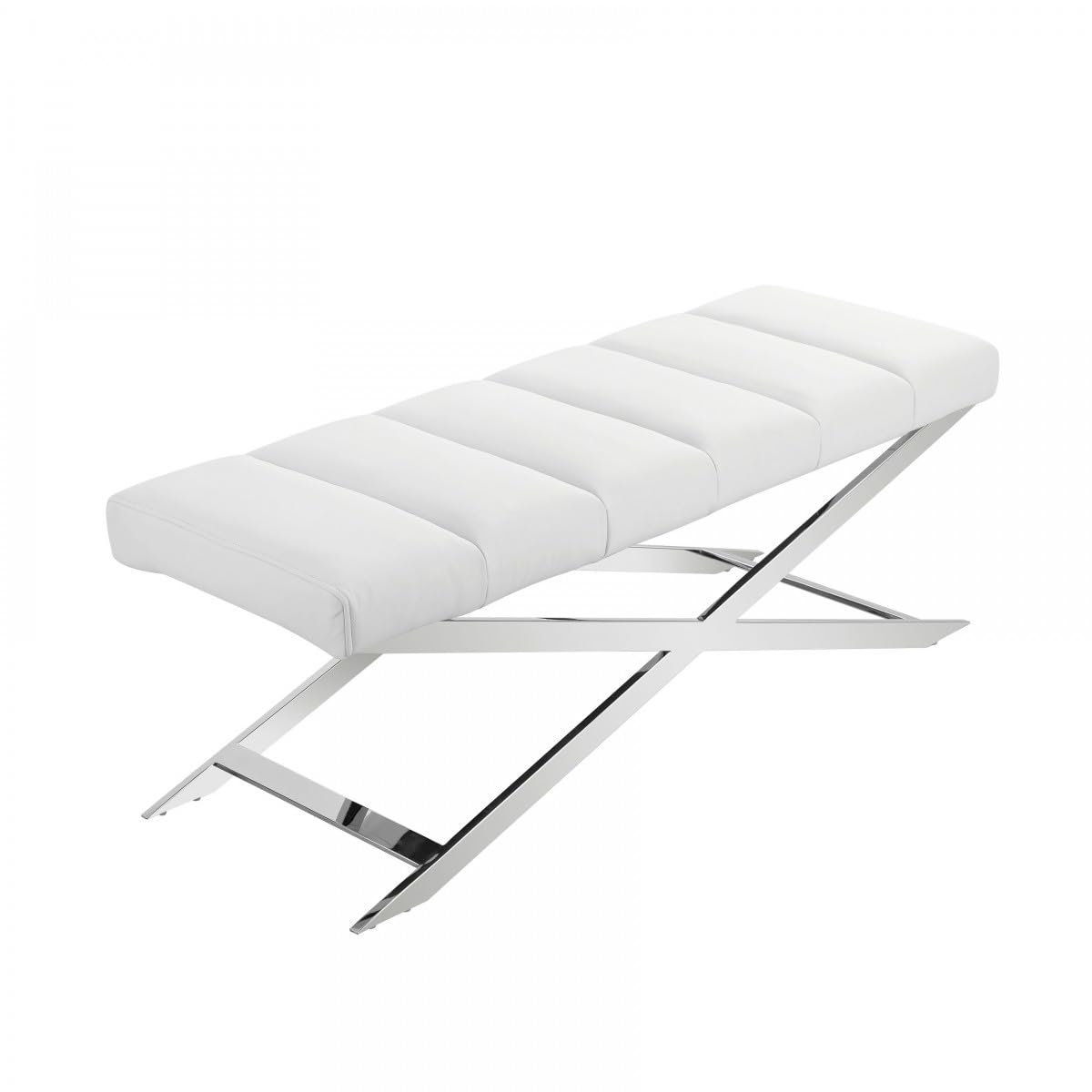 HomeRoots 473176 47 in. White & Silver Upholstered Faux Leather Dining Bench