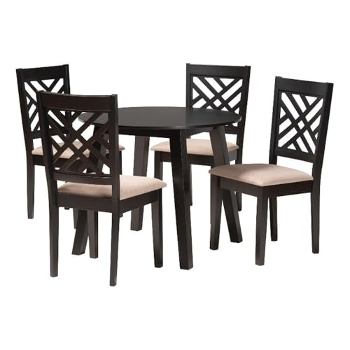 Baxton Studio Ellie Modern Beige Fabric And Dark Brown Finished Wood 5-Piece Dining Set