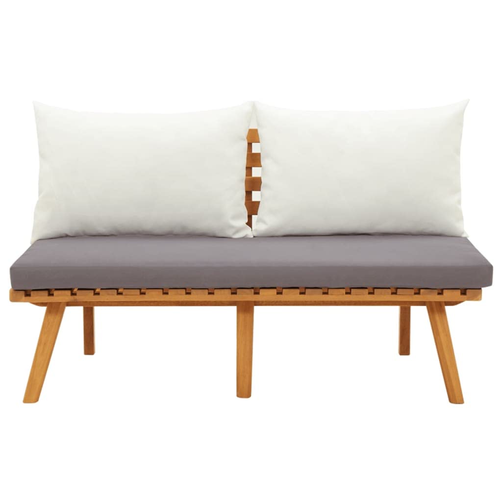 vidaXL Patio Bench 45.3 with Cushions - Solid Acacia Wood - Light Wood & Dark Grey Cushions - Easy Assemble - Outdoor Use