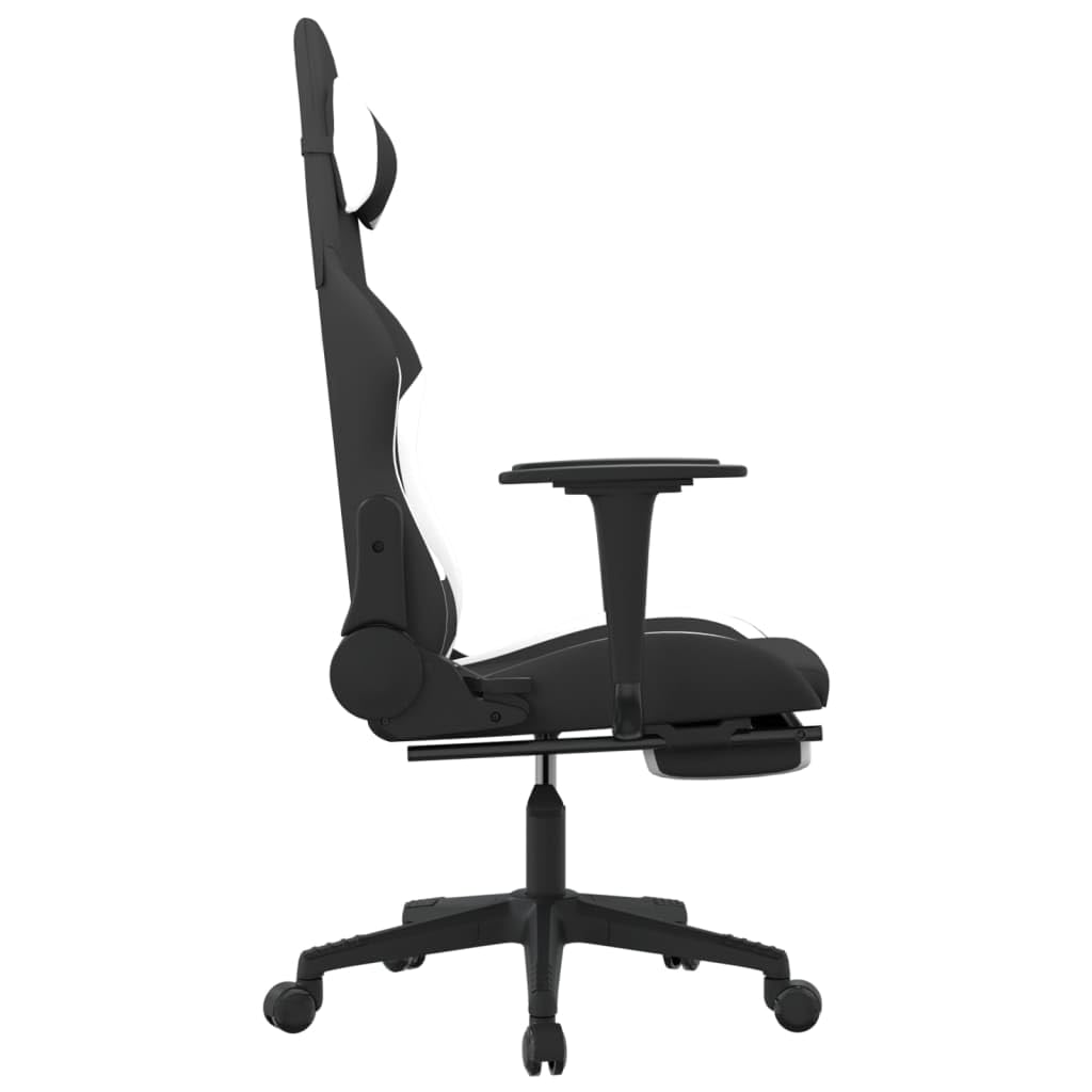 vidaXL Fabric Gaming Chair with Adjustable Seat and Backrest - Black and White Reclining Game Chair with Footrest for Ultimate Gaming Comfort
