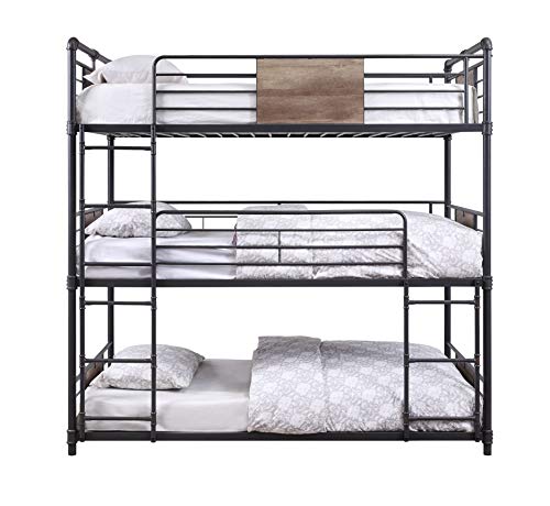 HomeRoots Metal, Wood 79' X 43' X 79' Metal and Wood Triple Bunk Bed - Twin, Sandy Black & Dark Bronze Hand-Brushed