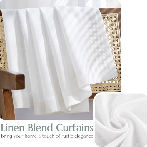 Jinchan Linen Blend White Curtains 108 Inches Extra Long For Living Room Farmhouse Rod Pocket Back Tab Light Filtering Window Drapes With Lined For Bedroom White 2 Panels