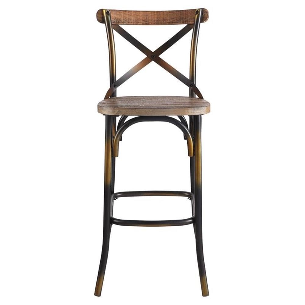 Acme Zaire Armless Bar Stool with Wooden Seat in Antique Copper and Antique Oak
