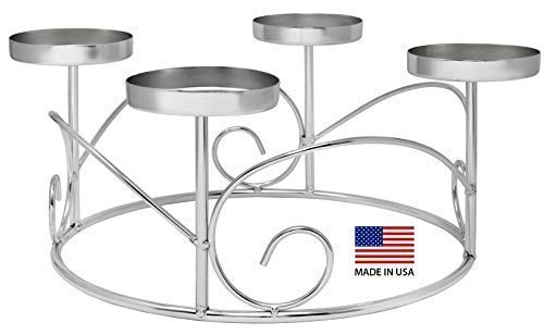 Christmas Advent Wreath Ring Candle Holder For Pillar Advent Candles Wreaths -Silver - Advent Season X-Mas Advent Candle Centerp