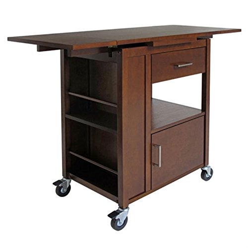 Ergode Gregory Kitchen Cart | Versatile & Practical | Spacious Workspace | Storage Cabinet & Shelf | Side Racks | Utensil Drawer | Locking Wheels | Walnut Finish