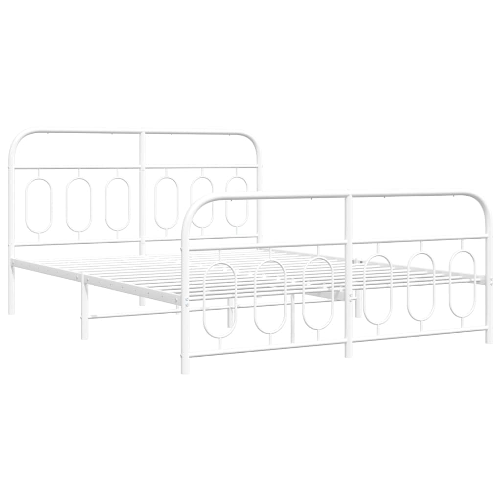 vidaXL Double Bed Frame with Headboard/Footboard - Steel Frame and Metal Slats - White - Storage Space - Bedroom Furniture - 81.5"x61.4"x39.4"