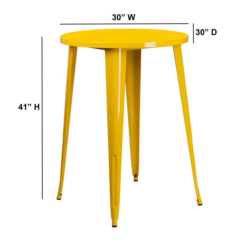 Flash Furniture Philip Commercial Grade 30&quot; Round Yellow Metal Indoor-Outdoor Bar Height Table
