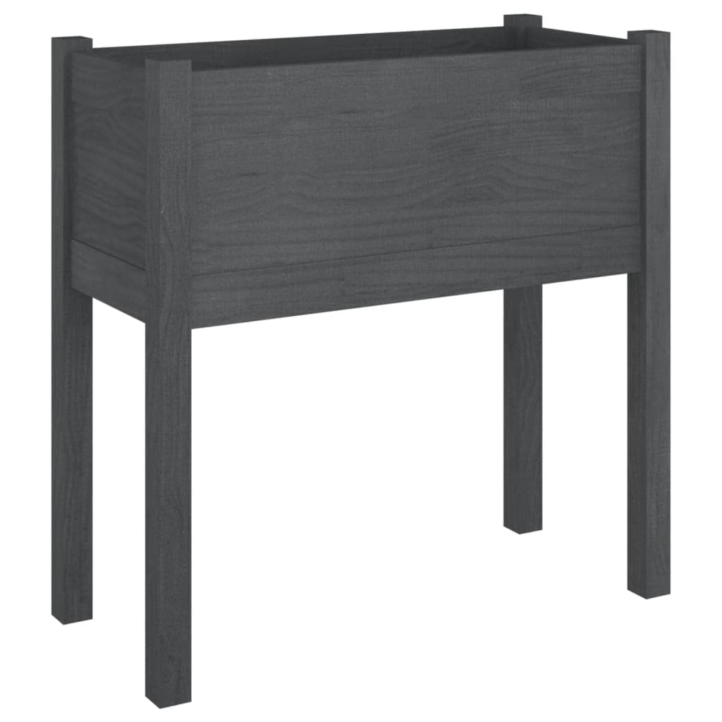 vidaXL Solid Wood Pine Garden Planter, Weather- Square Planter Box, Gray Finish, 27.6x12.2x27.6, Suitable for Outdoor use