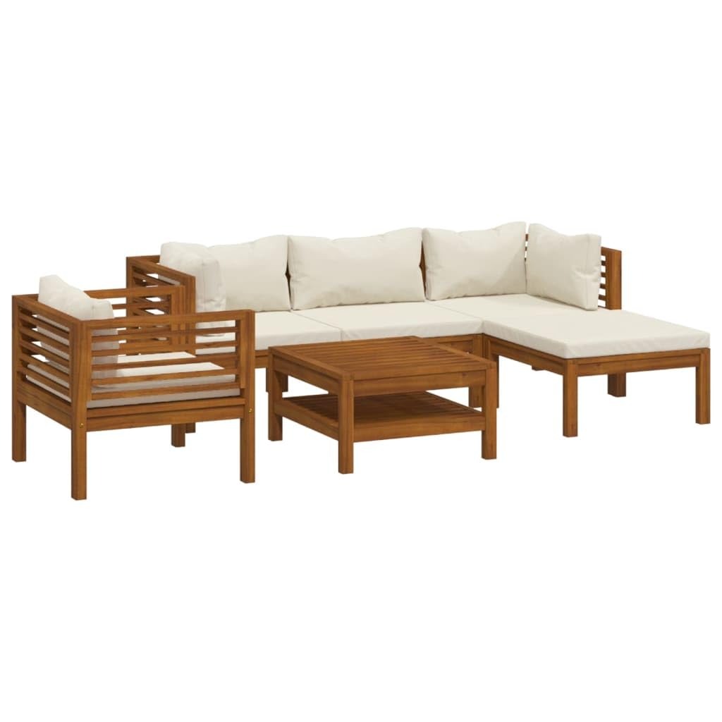 vidaXL 6-Piece Outdoor Lounge Set with Cushions - Solid Acacia Wood Frame - Cream Polyester Cushions - Perfect for Garden, Patio, Deck, Porch