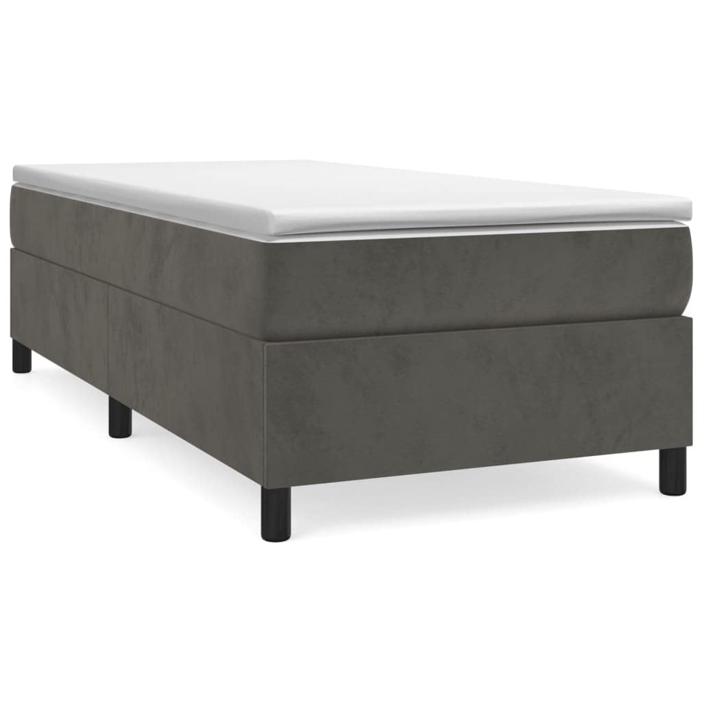 Vidaxl Twin Box Spring Bed Frame - Dark Gray Velvet Polyester Material With Plywood And Engineered Wood - 76&quot; X 39.4&quot; X 13.8&quot; Dimensions.