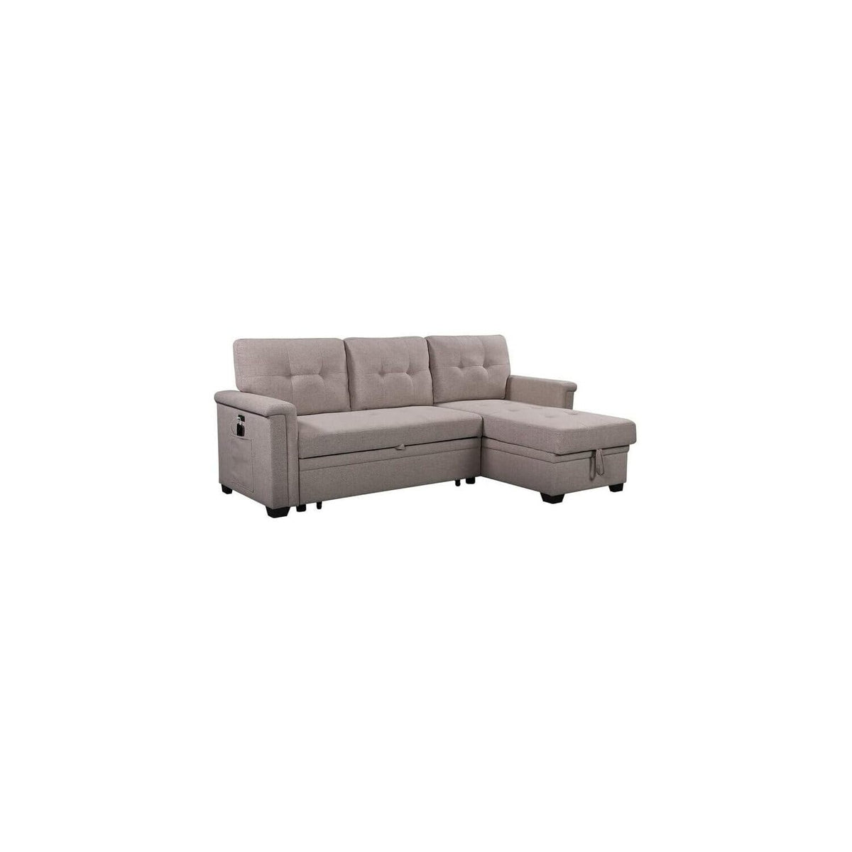 Lilola Home Ashlyn Light Gray Reversible Sleeper Sectional Sofa with Storage Chaise, USB Charging Ports and Pocket