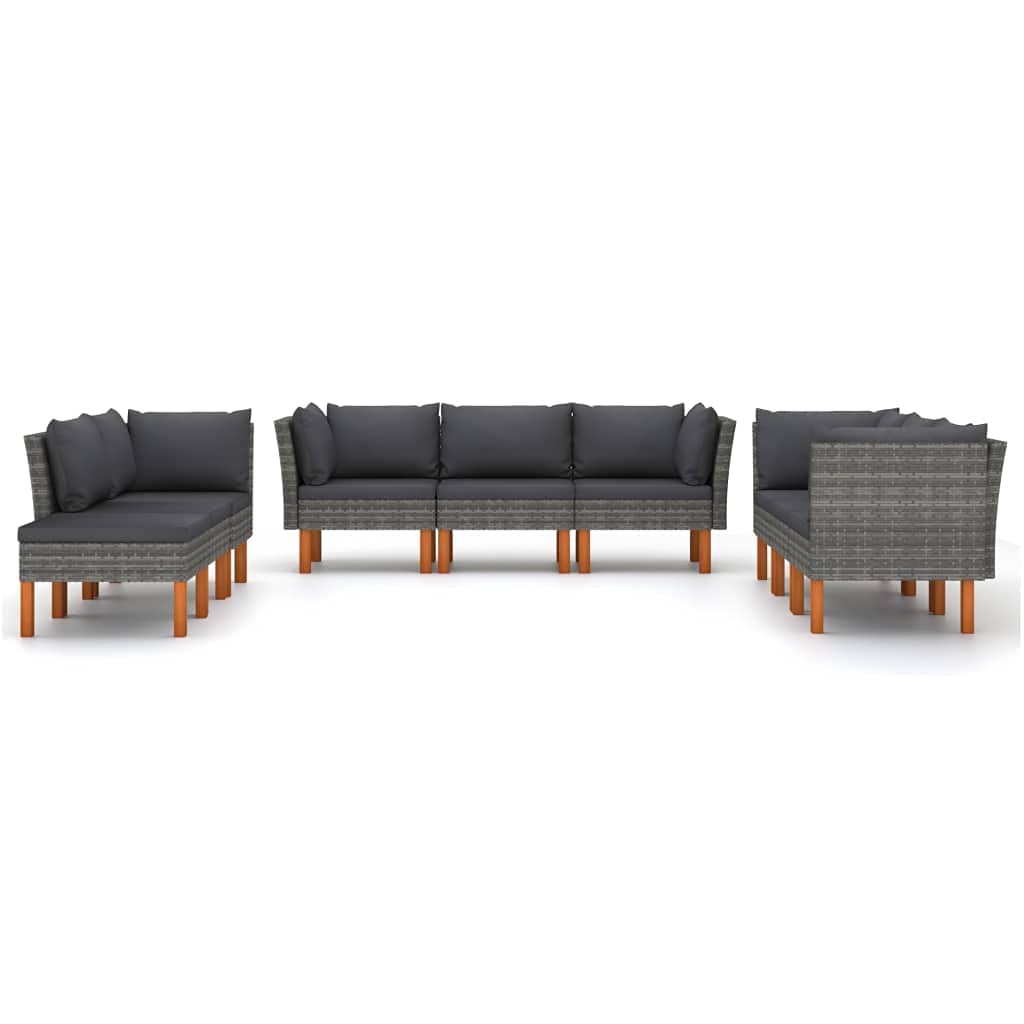 vidaXL 9 Piece Patio Lounge Set- Durable Poly Rattan and Powder-Coated Steel Construction- Comfortable Cushioned Seating- Gray with Anthracite Cushions