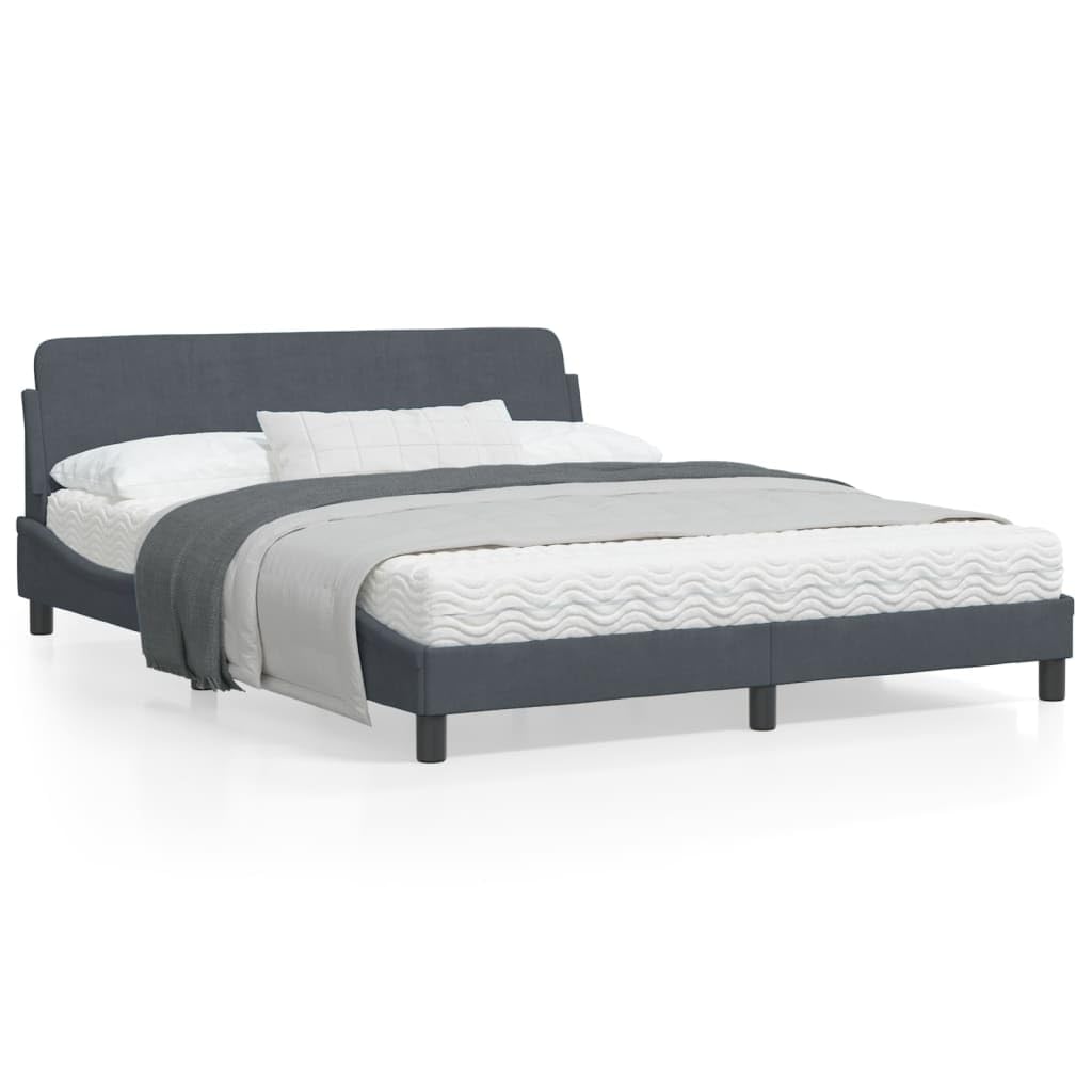 vidaXL Double Bed Frame with Headboard - Dark Gray Velvet, Modern Bedroom Furniture, Easy Assembly, 59.8&quot;x79.9&quot;