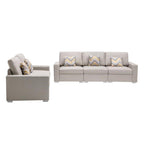 Lilola Home Nolan Beige Linen Fabric Sofa and Loveseat Living Room Set with Pillows and Interchangeable Legs