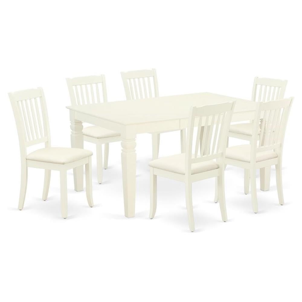 East West Furniture Weda7-Whi-C 7 Piece Kitchen Table Set Consist Of A Rectangle Dining Table With Butterfly Leaf And 6 Linen Fabric Dining Room Chairs, 42X60 Inch, Linen White