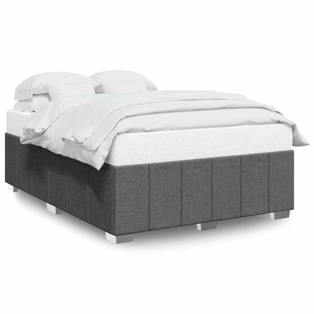 vidaXL Dark Gray Queen Upholstered Bed Frame - Stylish Slatted Mattress Base with Pine Wood Support