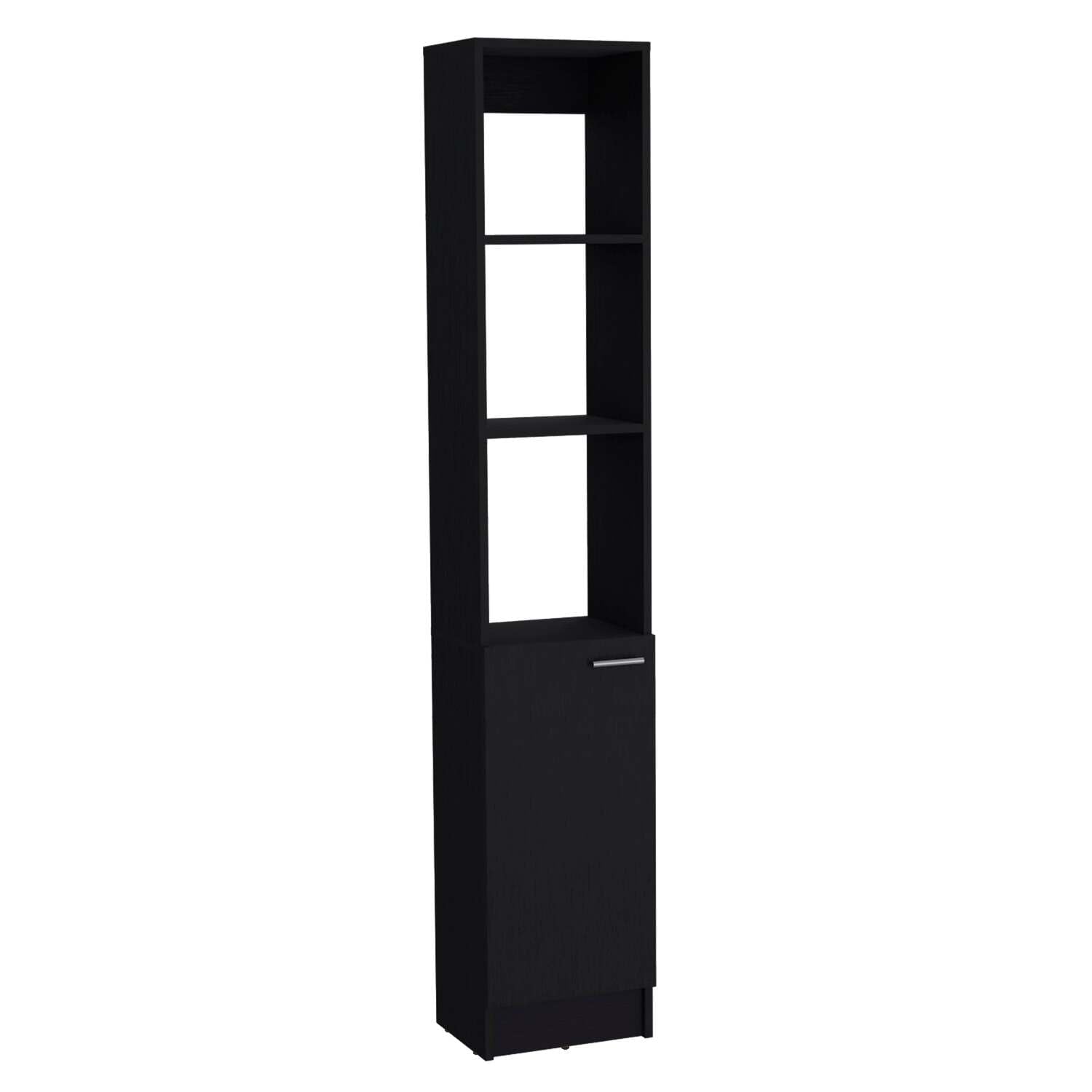 DEPOT E-SHOP Cabinet - Parks Linen, 1 Door, 6 Shelves, Black, Bathroom, Bedroom, Home Office, 70.87x13.03x10.43 inches