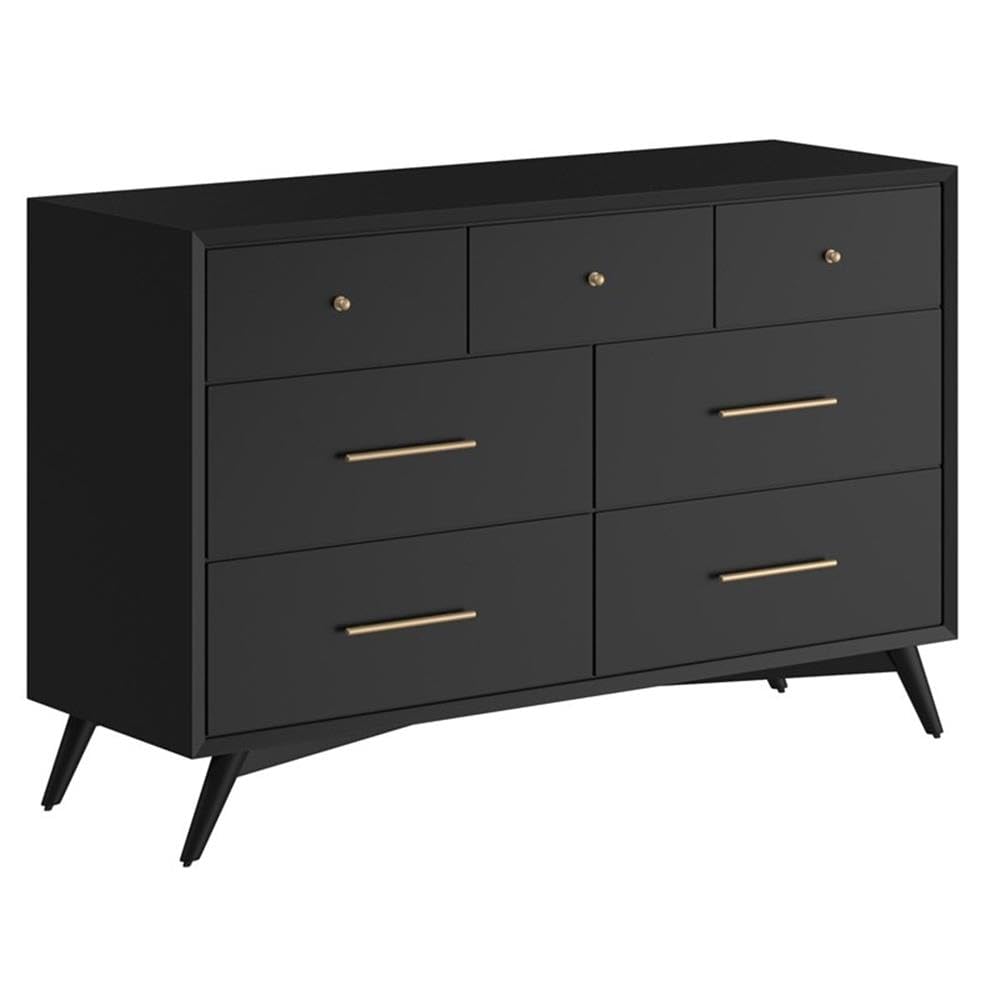 Alpine Furniture Flynn 7-Drawer Mahogany And Mahogany Veneer Dresser, Black