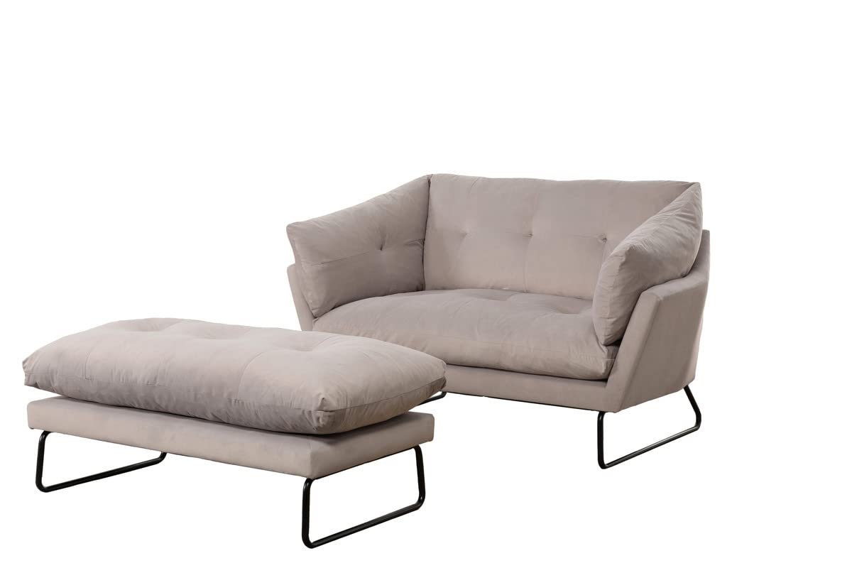 Lilola Home Karla Gray Velvet Contemporary Loveseat and Ottoman