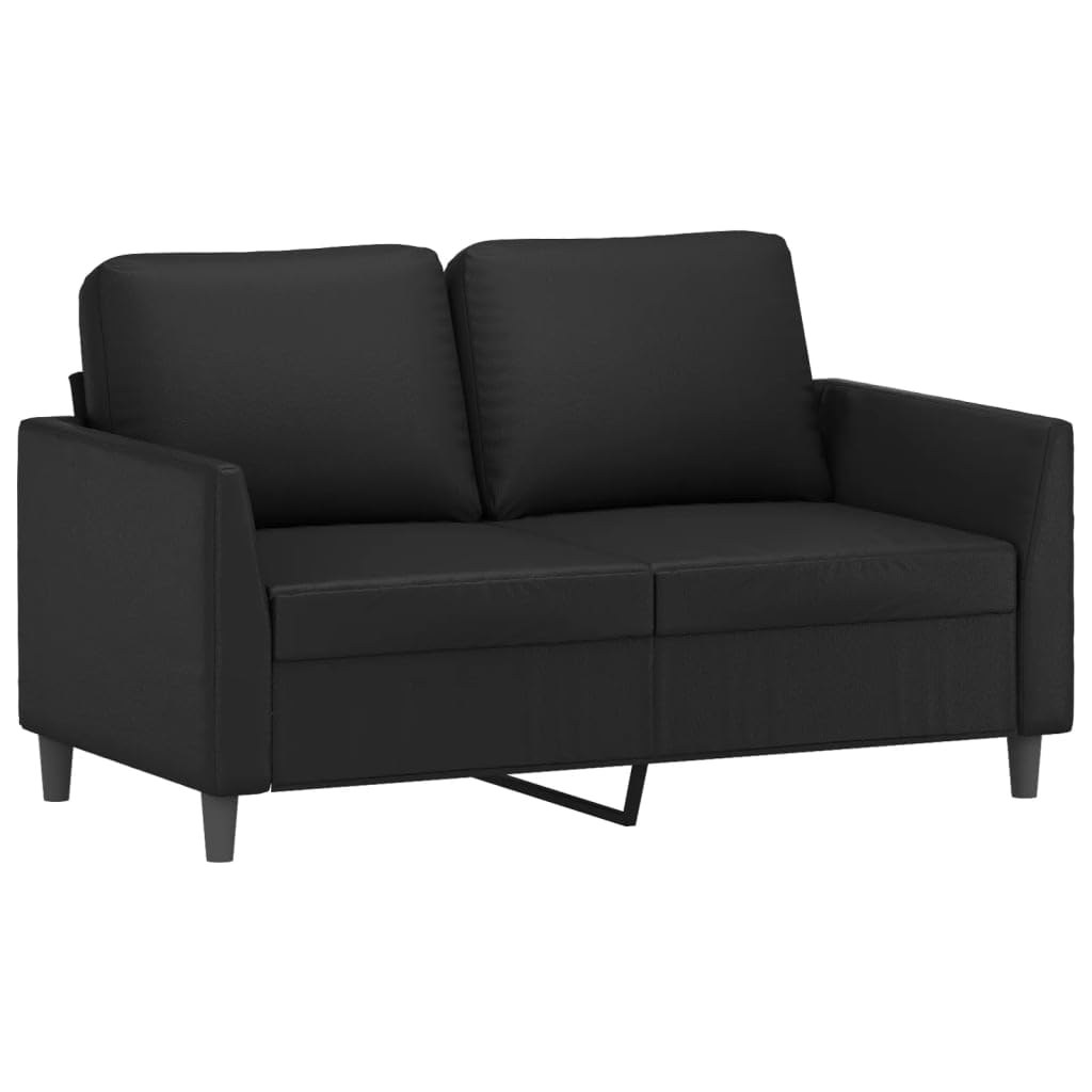 vidaXL Modern 2-Piece Sofa Set with Cushions in Black Faux Leather - Comfortable Seating for Living Room or Office