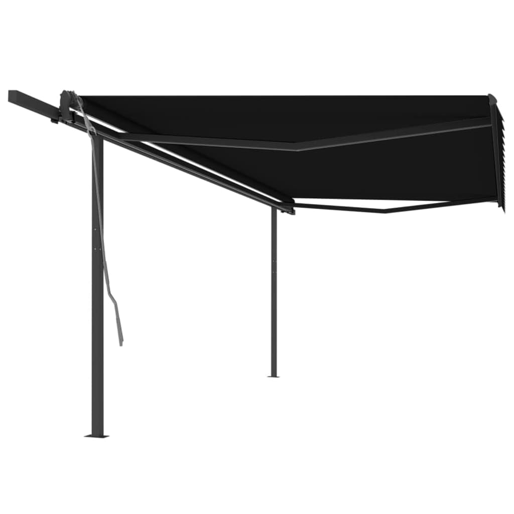 vidaXL Manual Retractable Awning with Posts Indoor Home Outdoor Garden Patio Terrace Backyard Lawn Window Door Folding Manual Arm Awning Anthracite