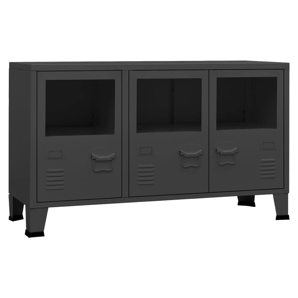 vidaXL Metal Sideboard with Glass Door – Anthracite Industrial-Looking Storage Cabinet for Books, DVDs, and Ornaments