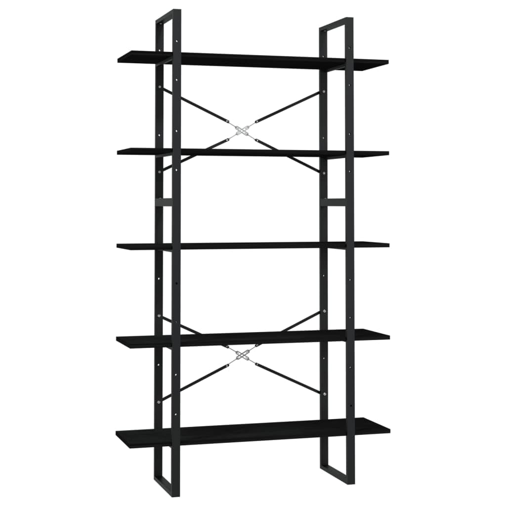 vidaXL Solid Pinewood 5-Tier Book Cabinet Home Indoor Living Room Wooden Storage Cabinet Organizer Bookcase Bookshelf Rack Furniture Black 39.4&quot;