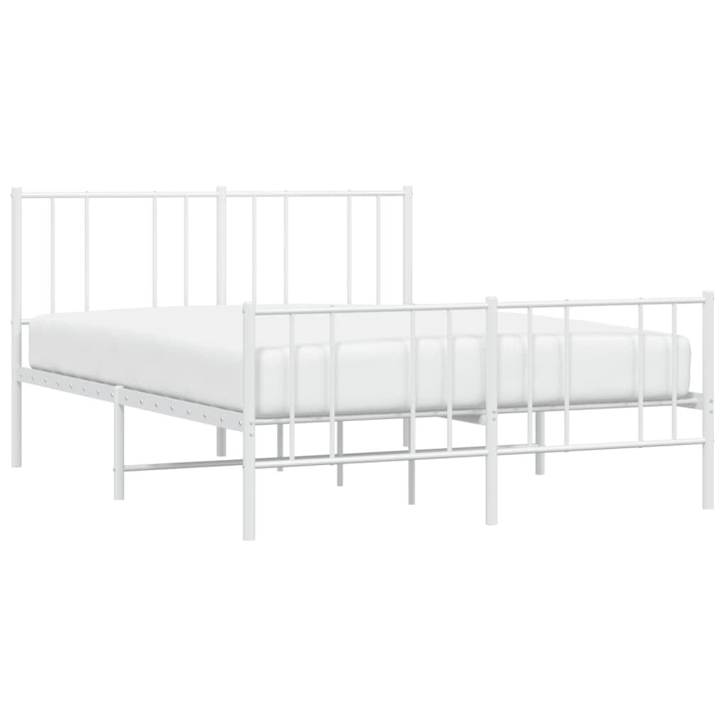 vidaXL Robust Steel Bed Frame with Headboard, Footboard and Under-Bed Storage Space - Classic White Powder-Coated Steel Construction - Fits Mattress Size: 59.8&quot;x78.7&quot;
