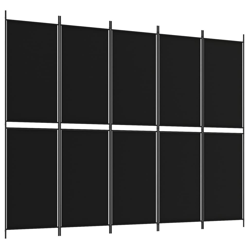 Vidaxl 5-Panel Room Divider - Black Fabric And Iron Construction, Foldable And Versatile For Living Room, Bedroom, Office Use, Blocks Sunlight, Provides Privacy