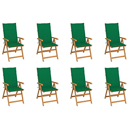vidaXL Outdoor Teak Wooden Patio Chairs with Green Cushions